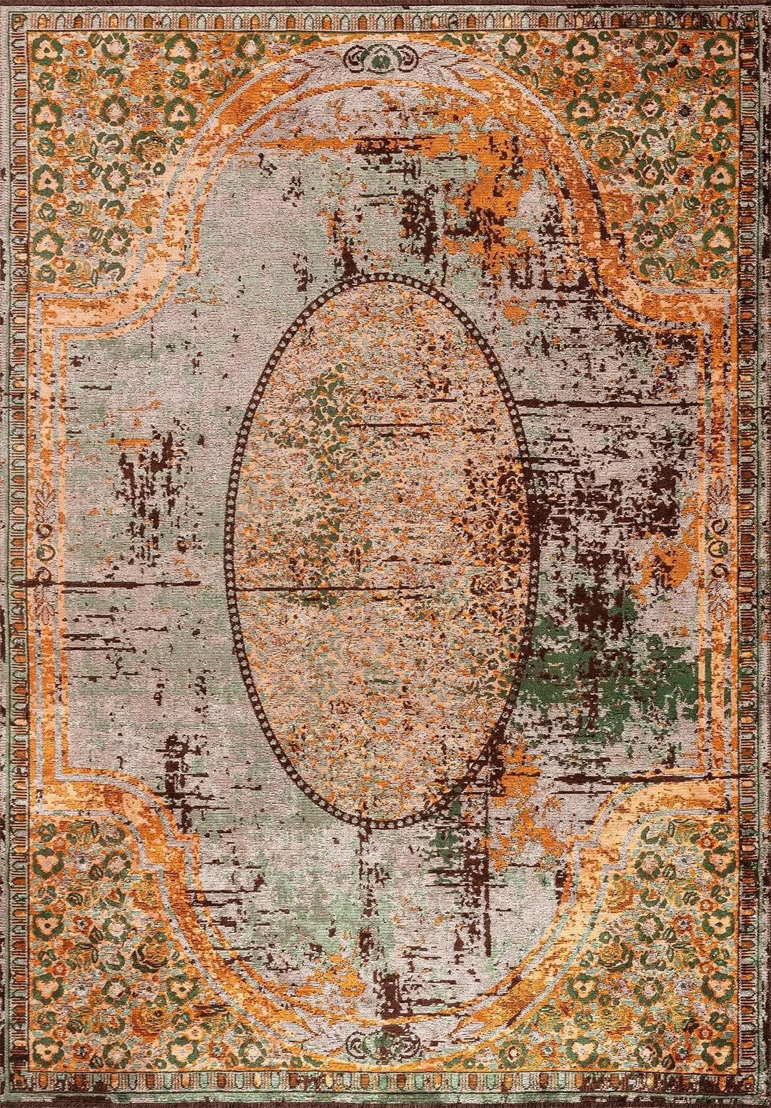 LEGACY CREAM - ORANGE - FOREST GREEN - DARK BROWN RUG - 1