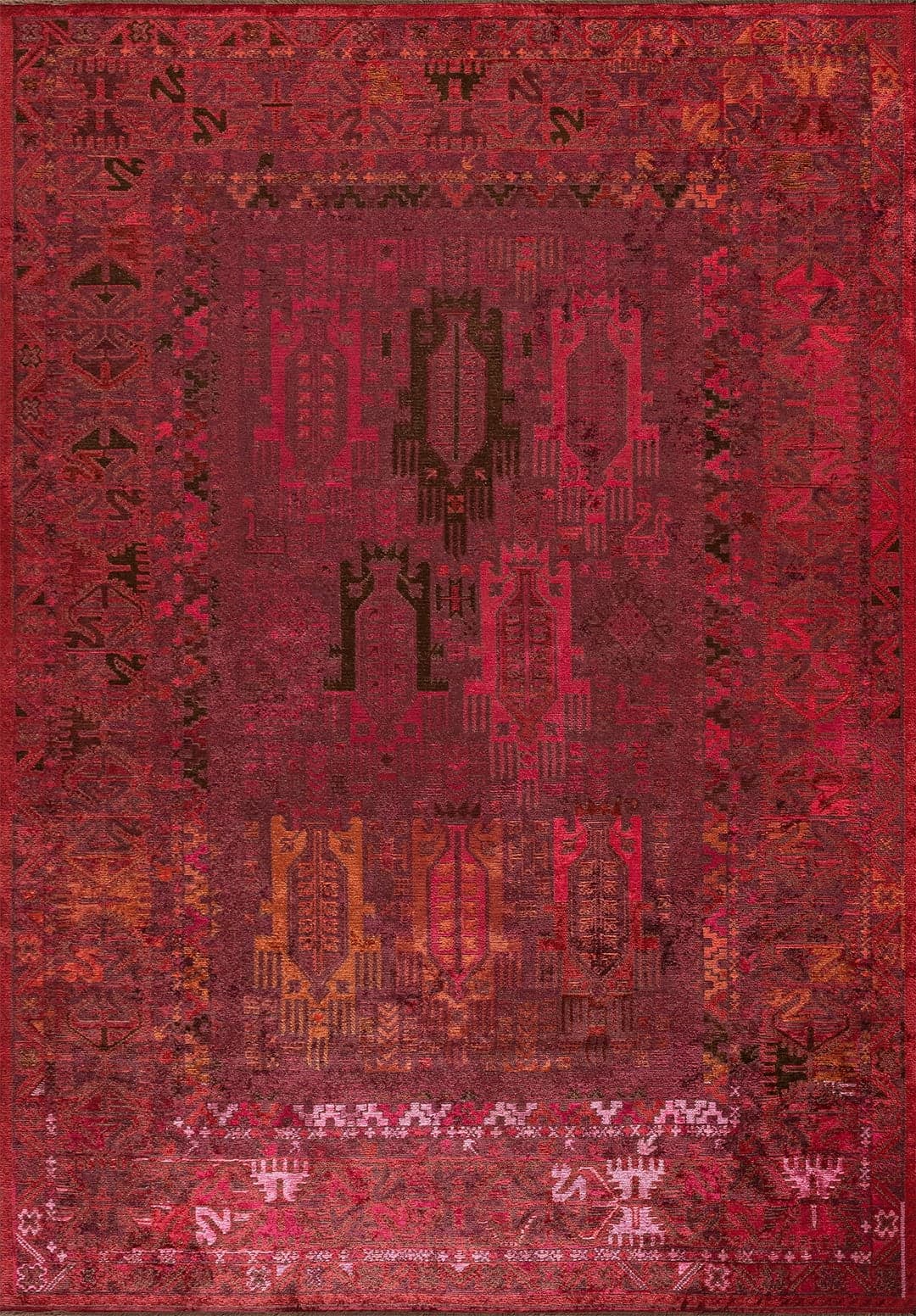 FOLK CHERRY - DARK BROWN - RUST - RED - MAGENTA - PINK RUG - 1