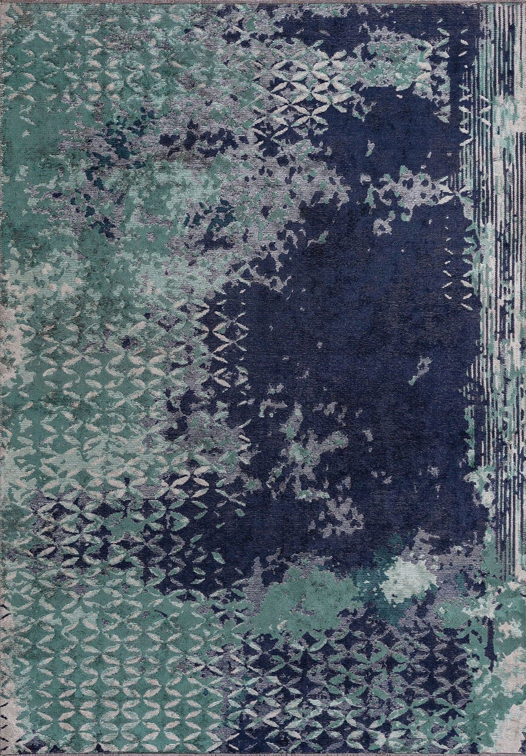 BLOOM DARK NAVY - DARK GREEN - LIGHT CREAM RUG - 1