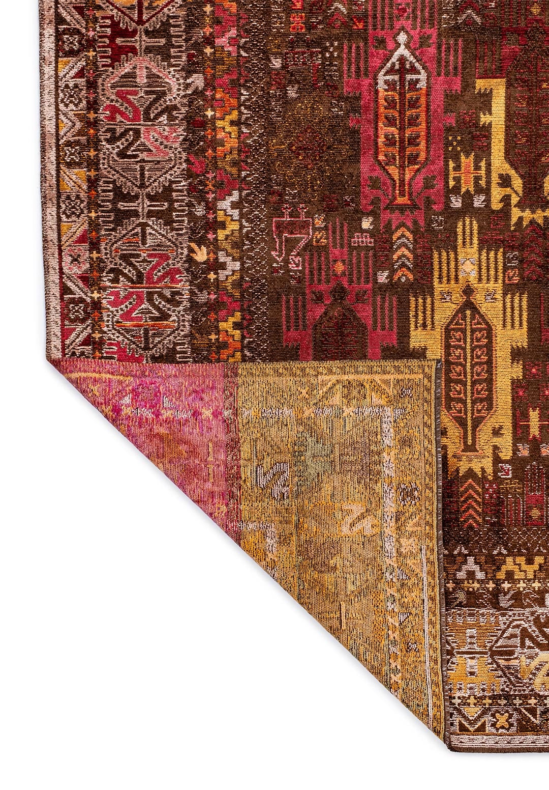 FOLK DARK BROWN - MUSTARD - GREEN - COPPER - MAGENTA - PURPLE RUG