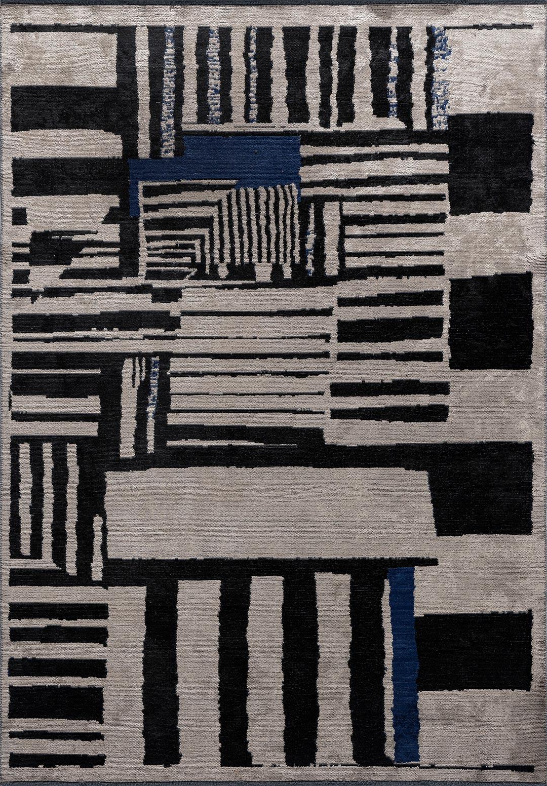 OXFORD BLACK - DARK NAVY - BEIGE RUG