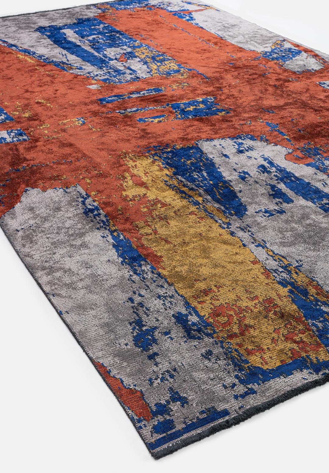 CANNES DARK TERRA - MUSTARD - SAX BLUE - LIGHT GREY RUG