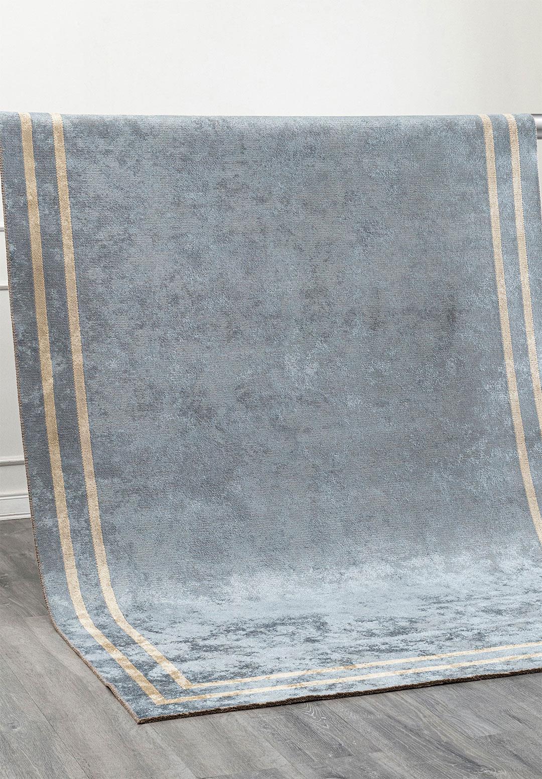 PARALLEL BORDER BLUE - BEIGE RUG