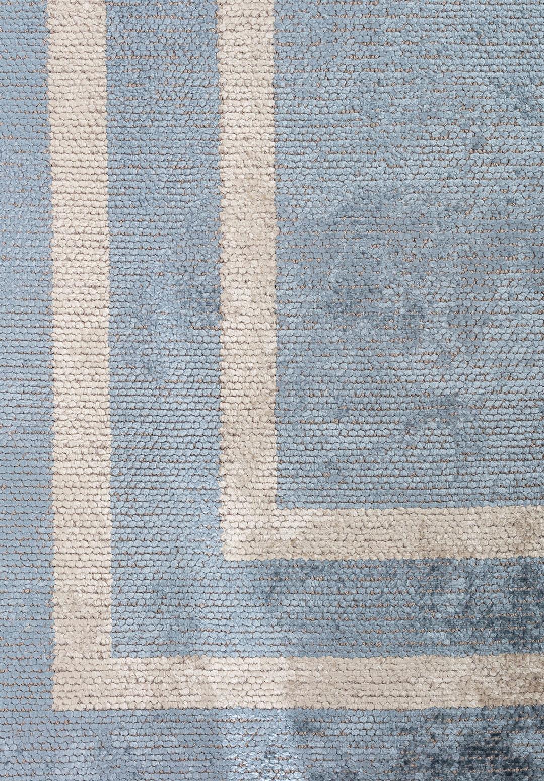 PARALLEL BORDER BLUE - BEIGE RUG
