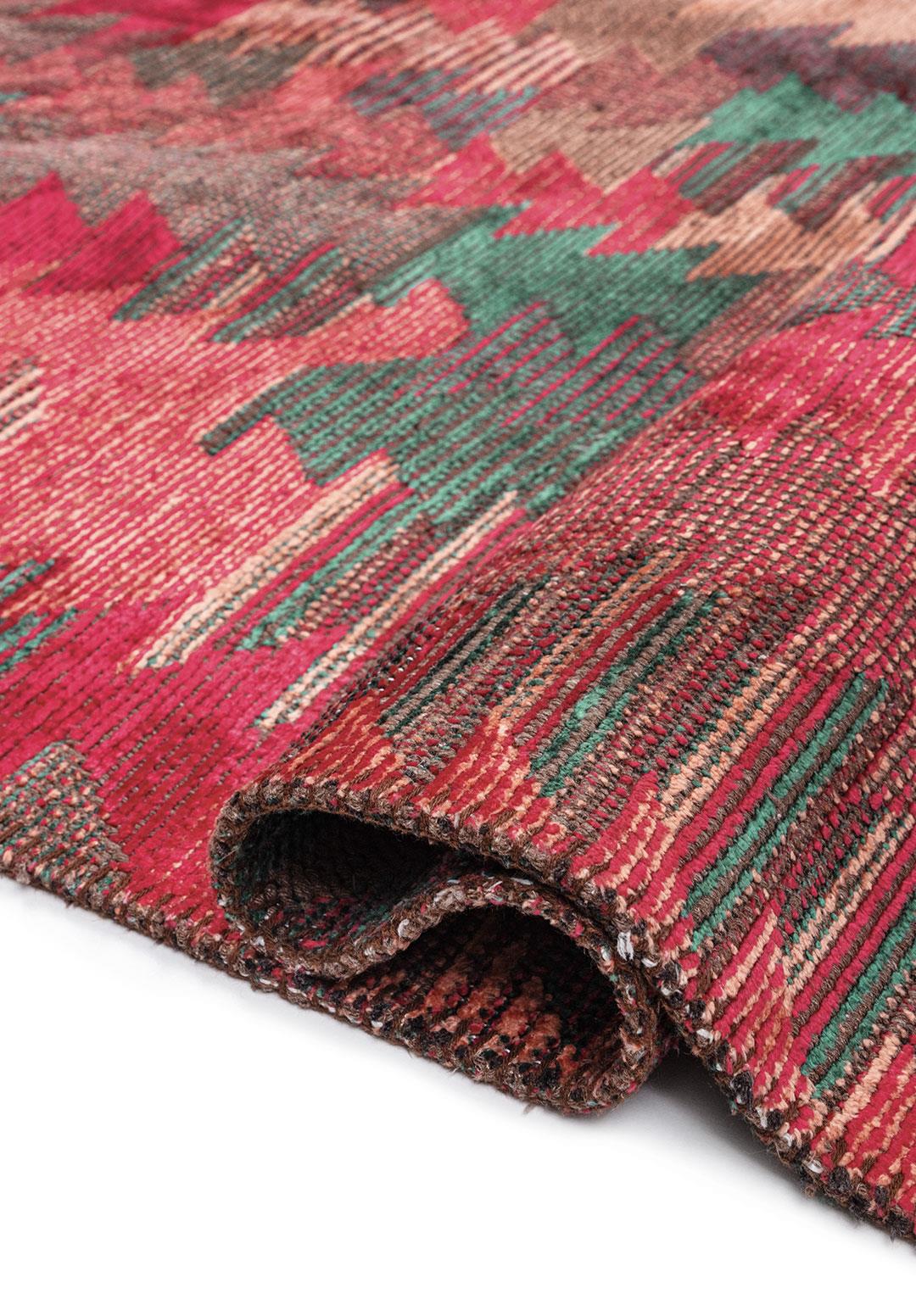 CLAN LIGHT CORAL - FUSCHIA - DARK GREEN RUG