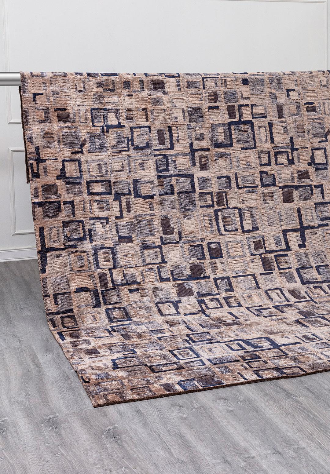 TRIBE ICE BLUE - DARK NAVY - LIGHT CREAM RUG