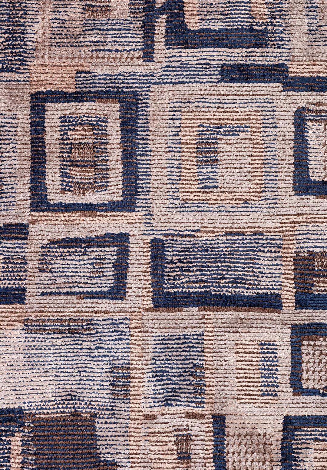 TRIBE ICE BLUE - DARK NAVY - LIGHT CREAM RUG