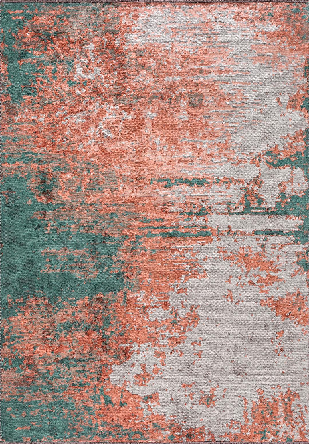 BLAZE DARK GREEN - CORAL - BONE RUG