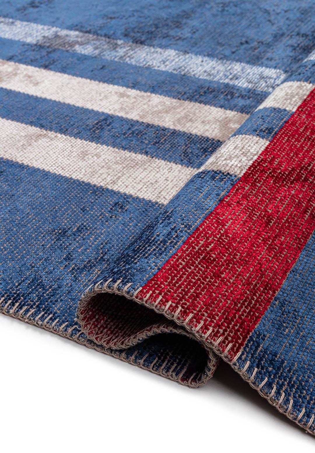 SCOTCH BONE - RED - NAVY BLUE RUG