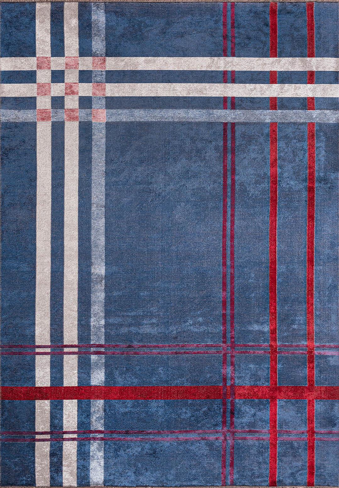 SCOTCH BONE - RED - NAVY BLUE RUG