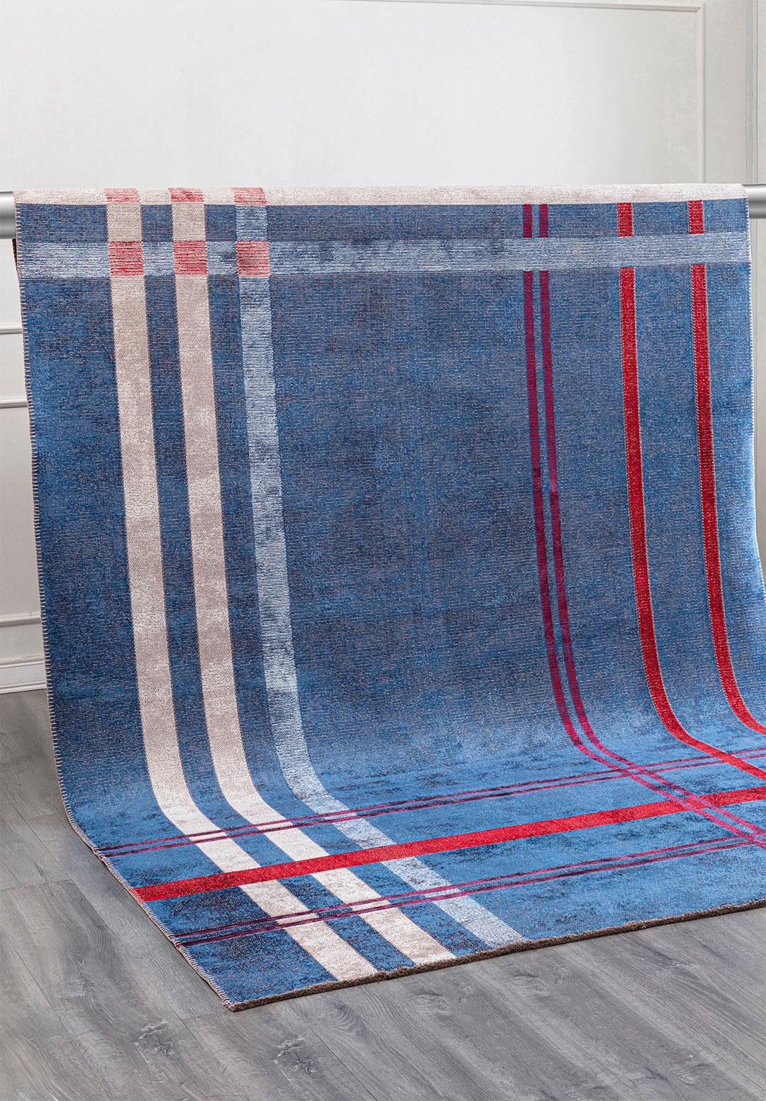 SCOTCH BONE - RED - NAVY BLUE RUG