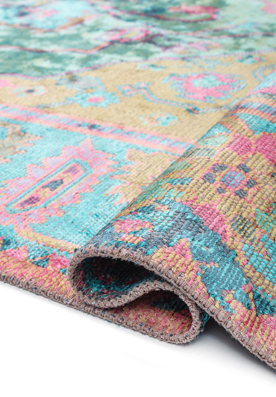 MONARCH ERA PETROL - TURQUOISE - OLIVE GREEN - PINK RUG