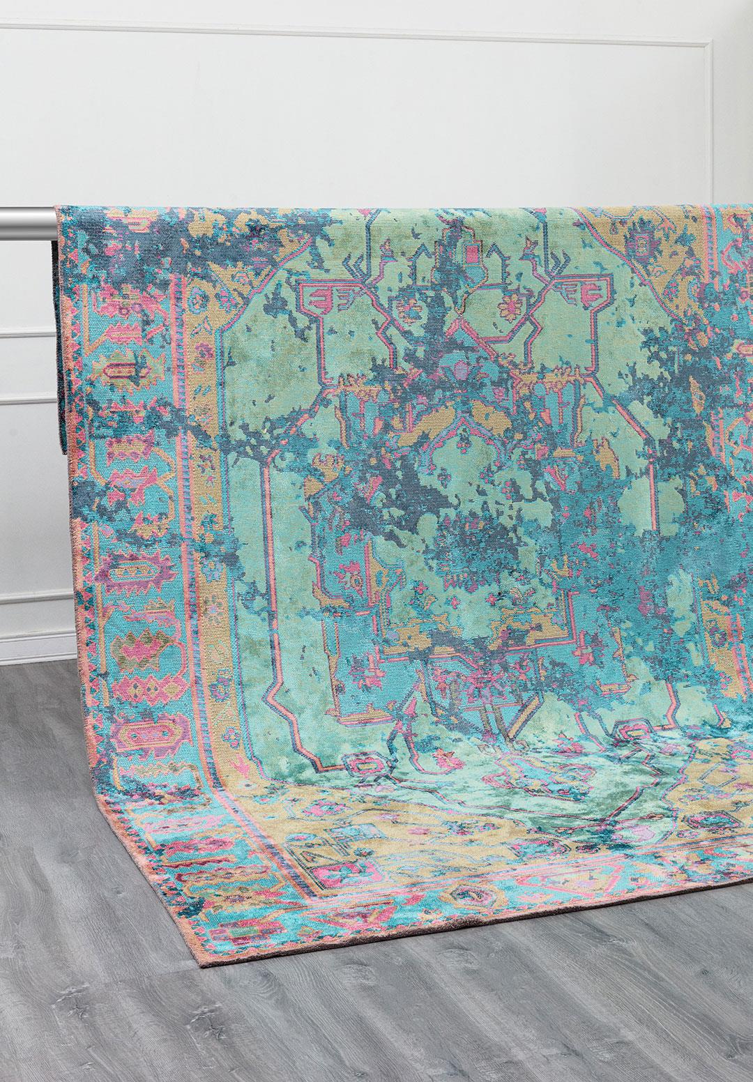 MONARCH ERA PETROL - TURQUOISE - OLIVE GREEN - PINK RUG