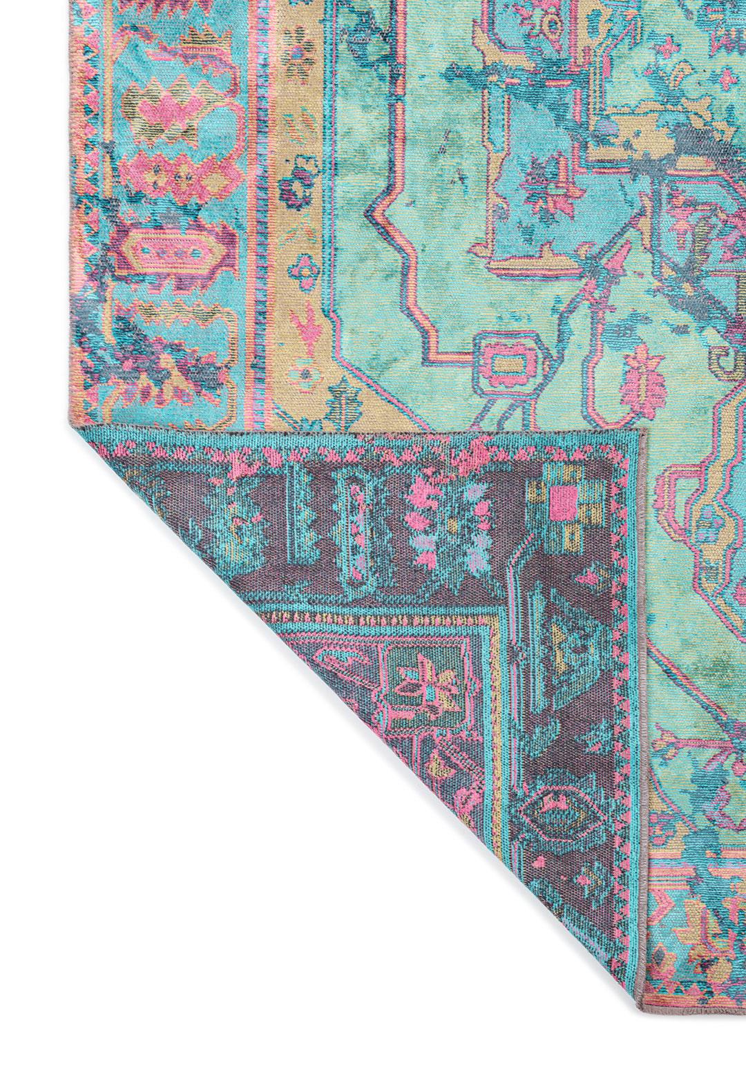 MONARCH ERA PETROL - TURQUOISE - OLIVE GREEN - PINK RUG