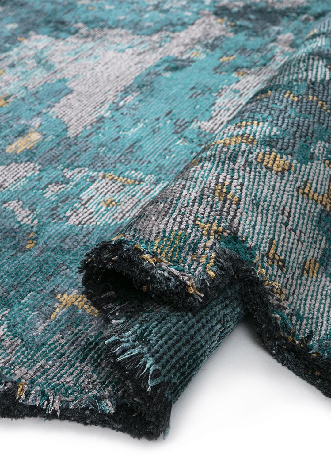 SERENITY LIGHT GREY - DARK TURQUOISE - PETROL - GOLD - RIVER GREEN - TURQUOISE RUG
