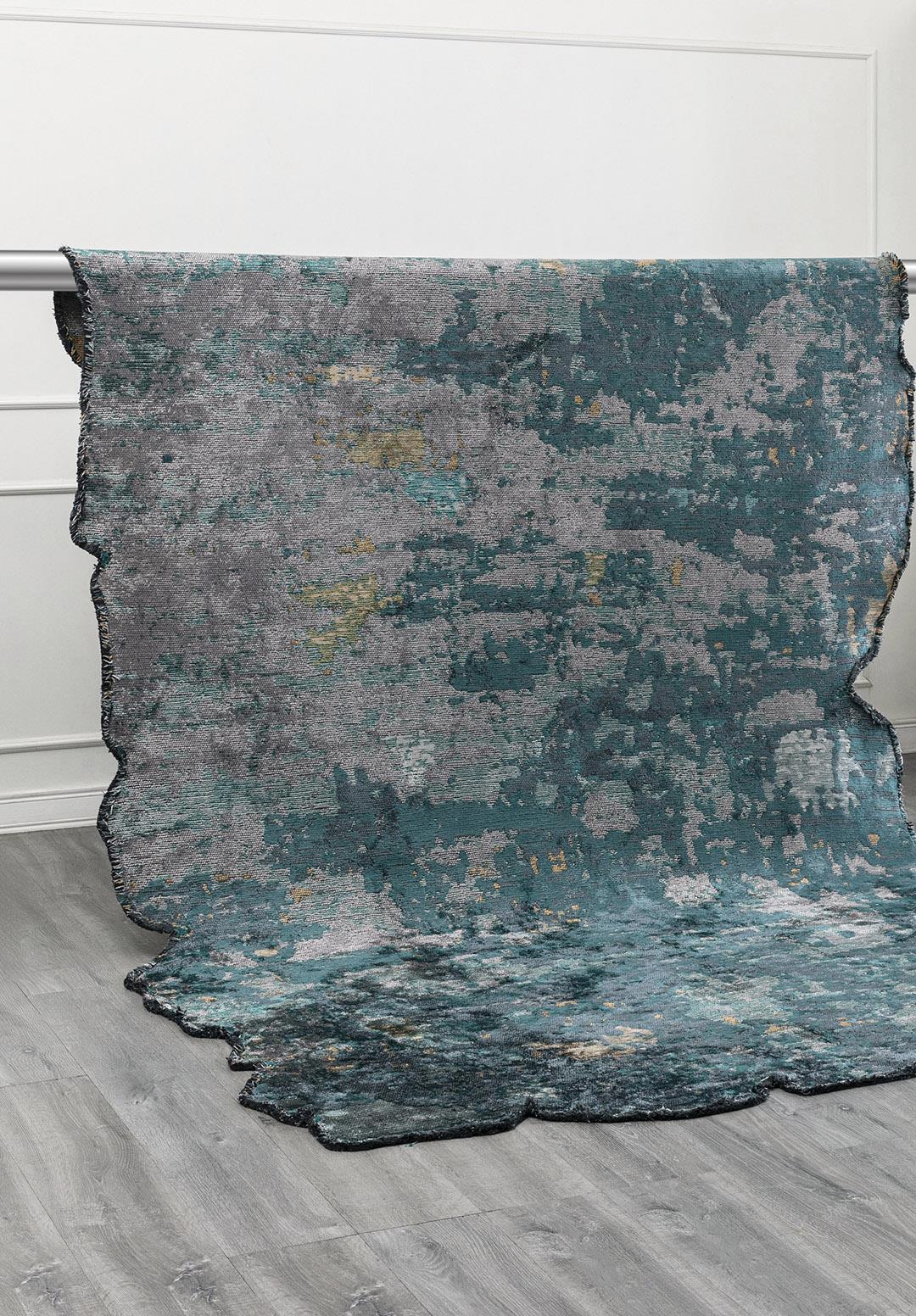 SERENITY LIGHT GREY - DARK TURQUOISE - PETROL - GOLD - RIVER GREEN - TURQUOISE RUG