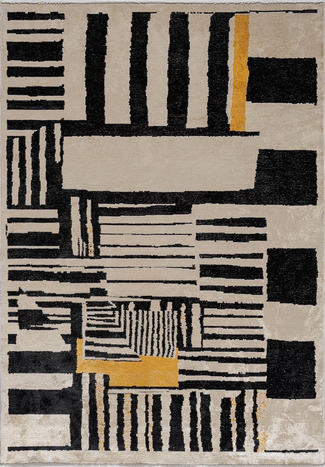 OXFORD BLACK - GOLD - CREAM RUG - 1