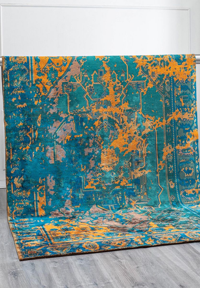 MONARCH ERA ORANGE - DARK GREEN - DARK TURQUOISE - CYAN RUG