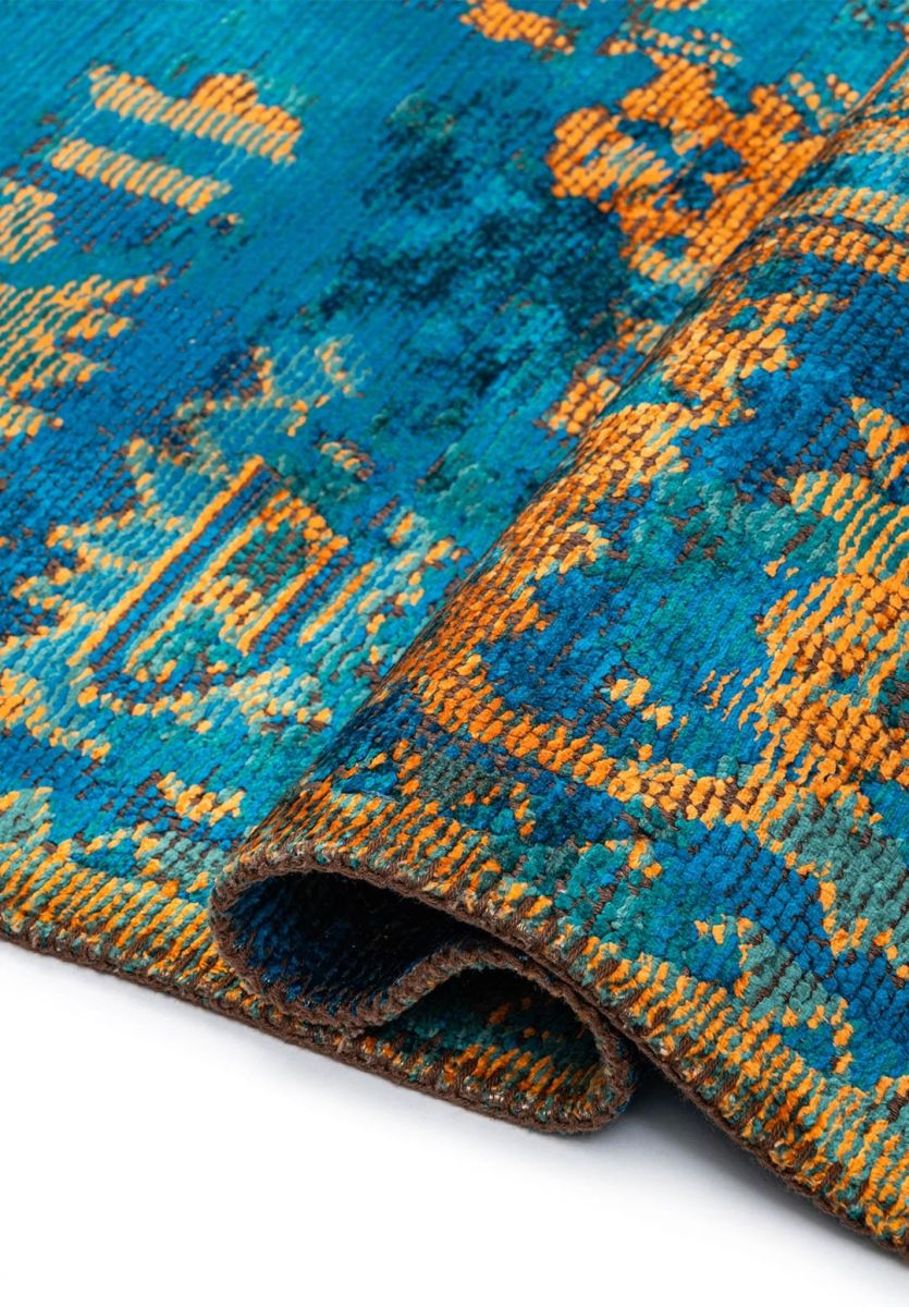 MONARCH ERA ORANGE - DARK GREEN - DARK TURQUOISE - CYAN RUG