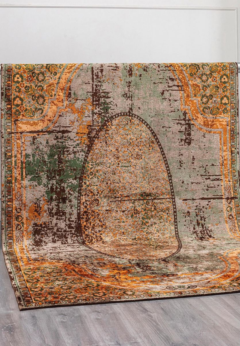 LEGACY CREAM - ORANGE - FOREST GREEN - DARK BROWN RUG