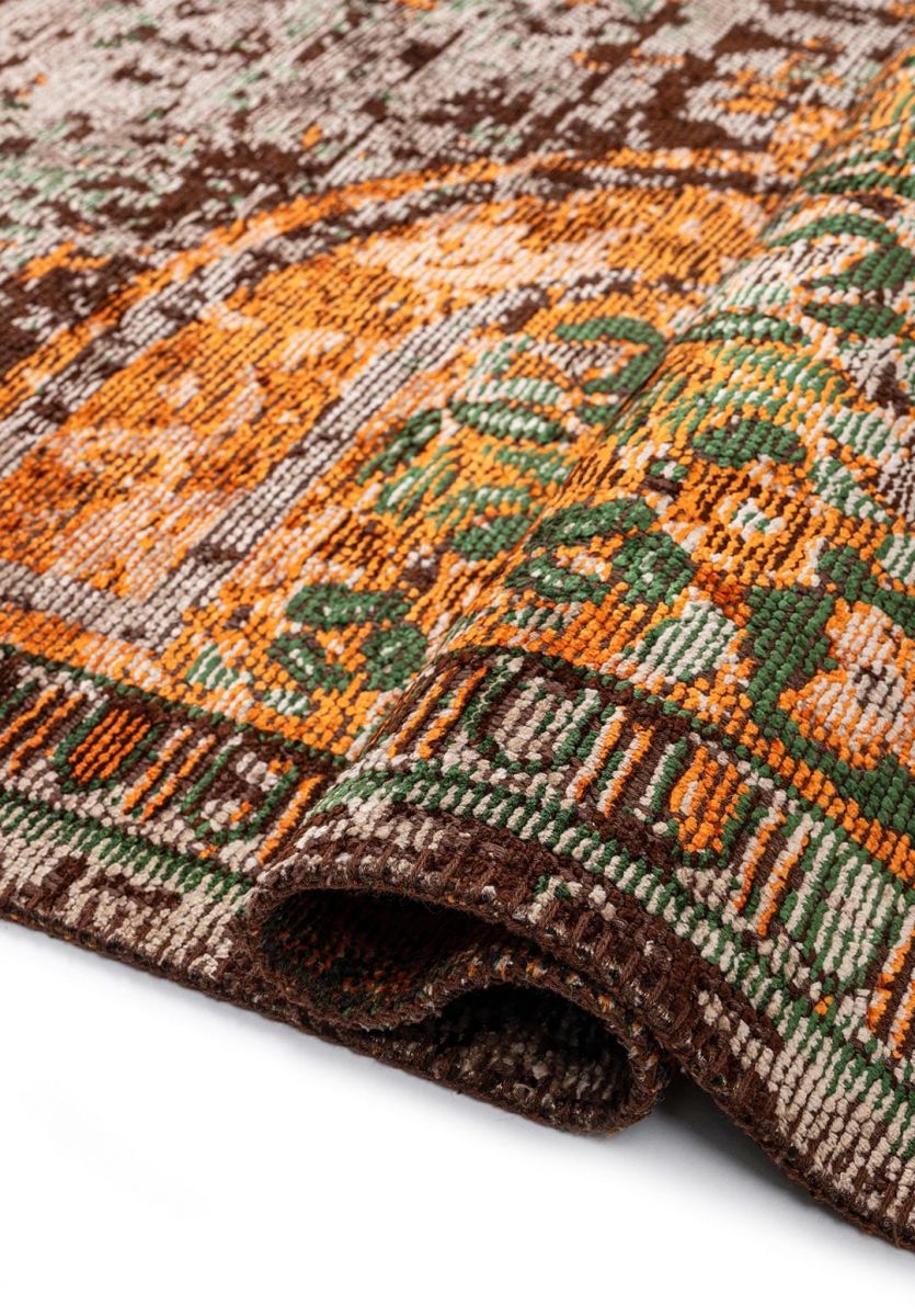 LEGACY CREAM - ORANGE - FOREST GREEN - DARK BROWN RUG