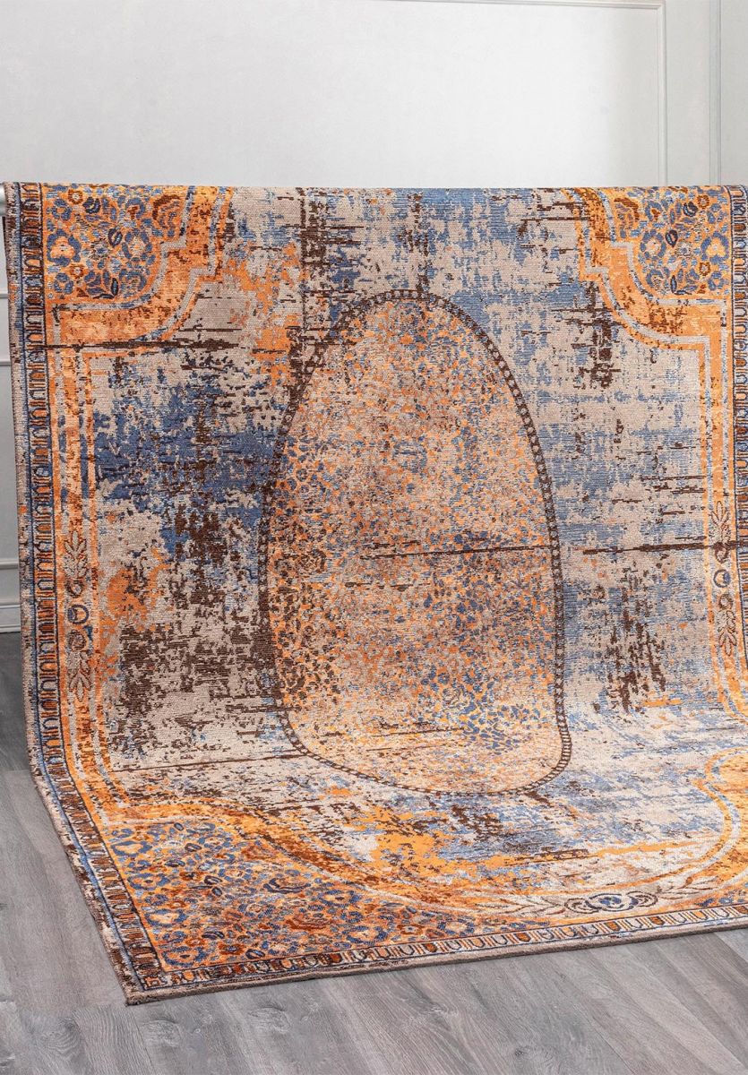 LEGACY CREAM - ORANGE - NAVY BLUE - DARK BROWN RUG