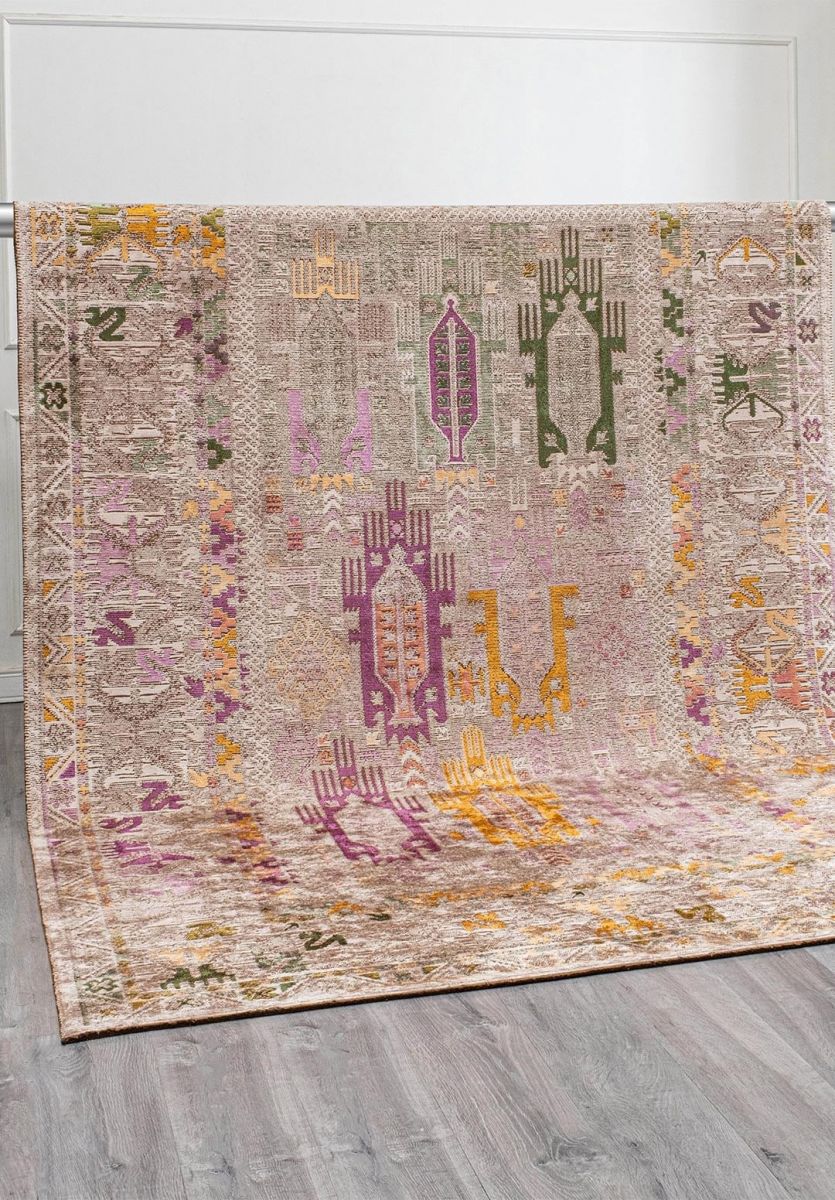 FOLK STONE - MUSTARD - FOREST GREEN - LIGHT CREAM - PURPLE - TURQUOISE RUG