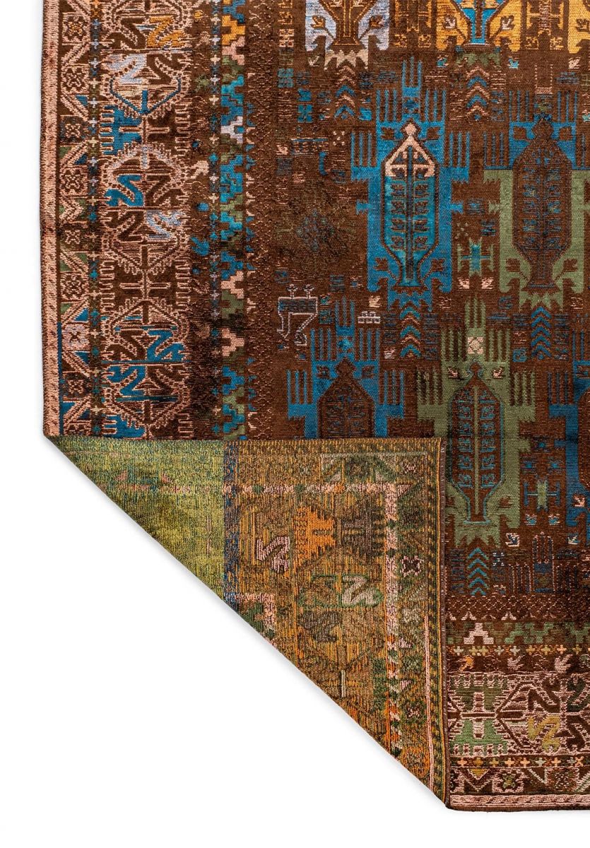 FOLK DARK BROWN - FOREST GREEN - ORANGE - LIGHT CORAL - CYAN - KIWI RUG