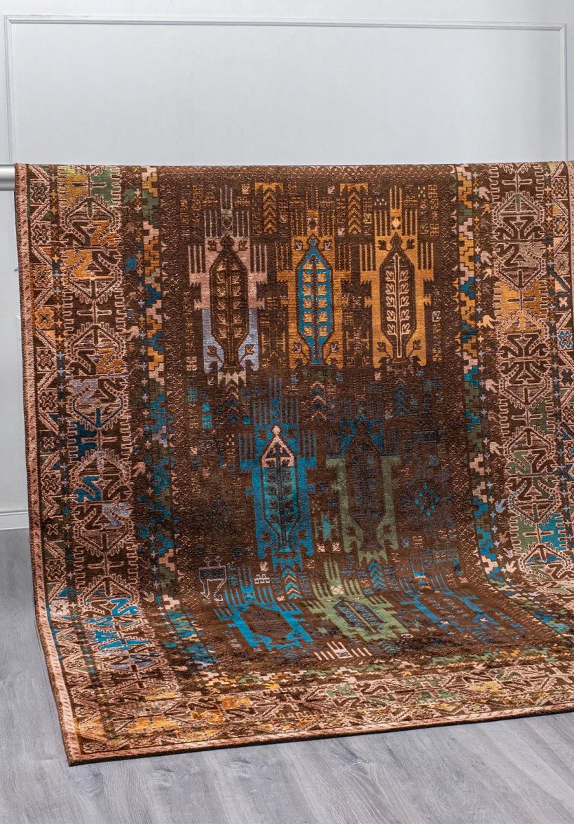 FOLK DARK BROWN - FOREST GREEN - ORANGE - LIGHT CORAL - CYAN - KIWI RUG