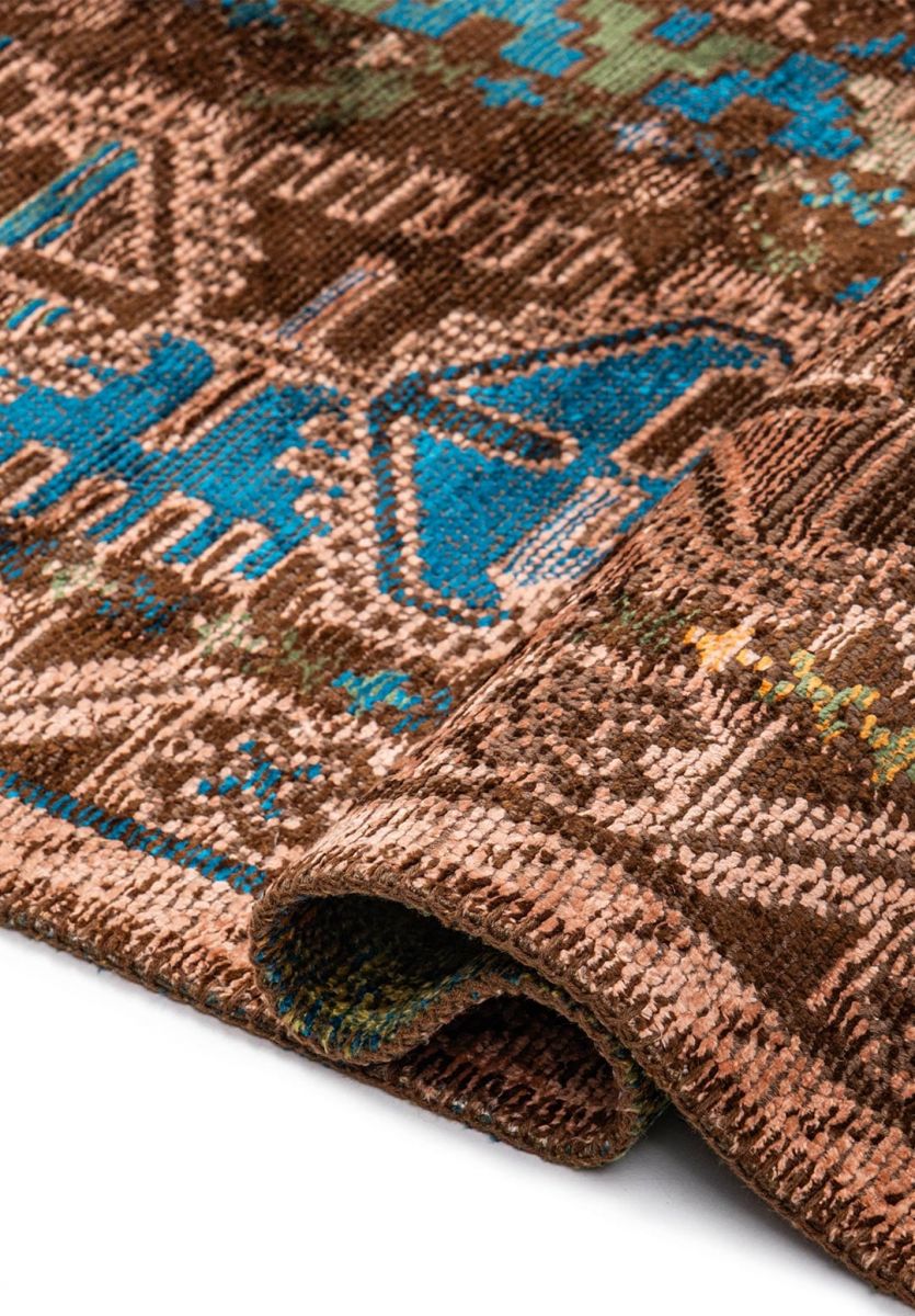 FOLK DARK BROWN - FOREST GREEN - ORANGE - LIGHT CORAL - CYAN - KIWI RUG