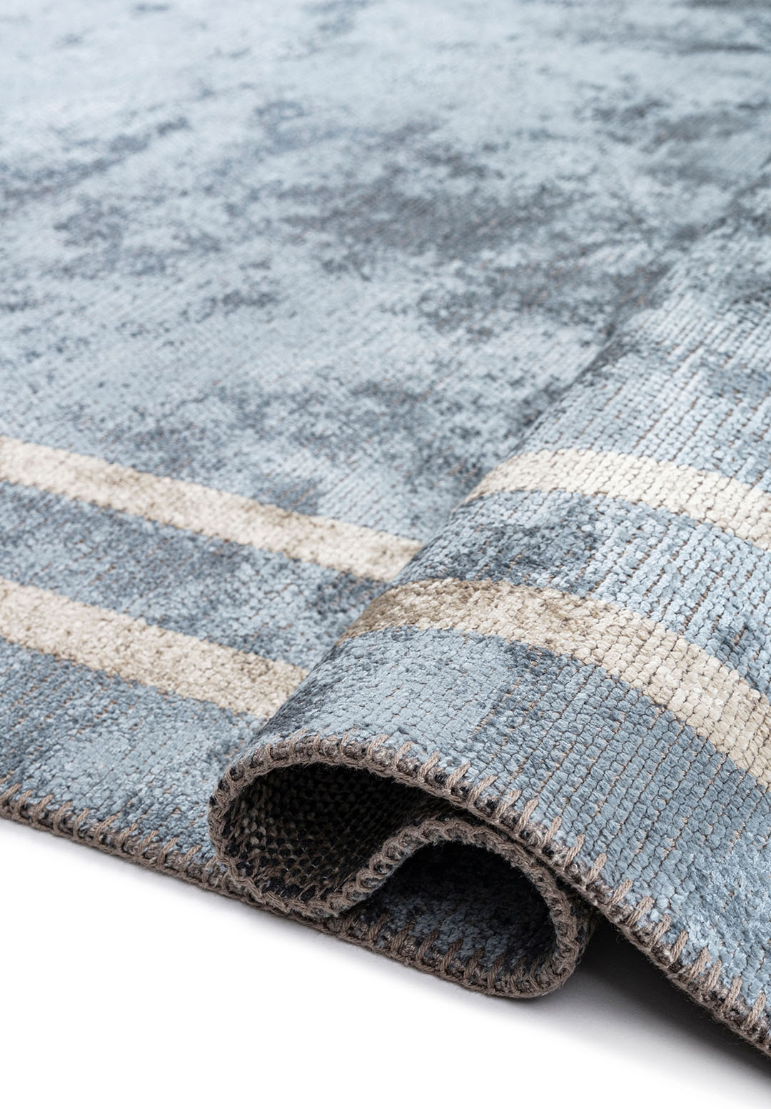 PARALLEL BORDER BLUE - BEIGE RUG